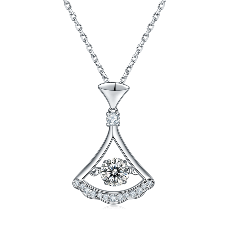 Dynamic Skirt Dance S925 Silver Plated Platinum Moissanite Diamond Necklace 50 Points D-Class